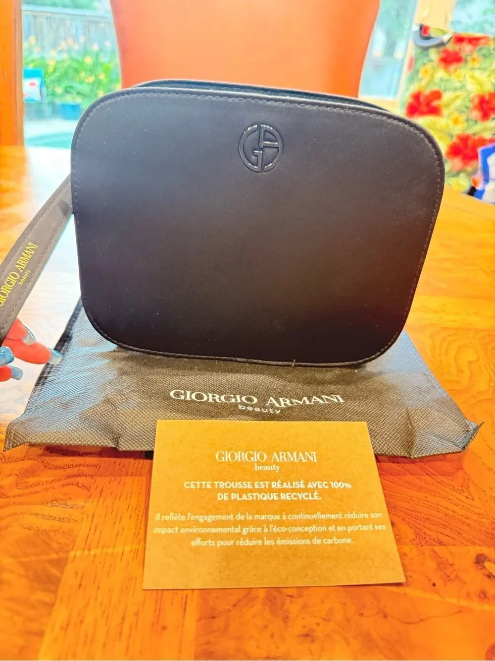 Giorgio Armani Beauty Black Cosmetic Makeup Train Case Travel Bag w/ Dust Bag